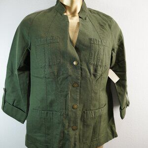 Coldwater creek green linen cargo jacket size 14 Nwts